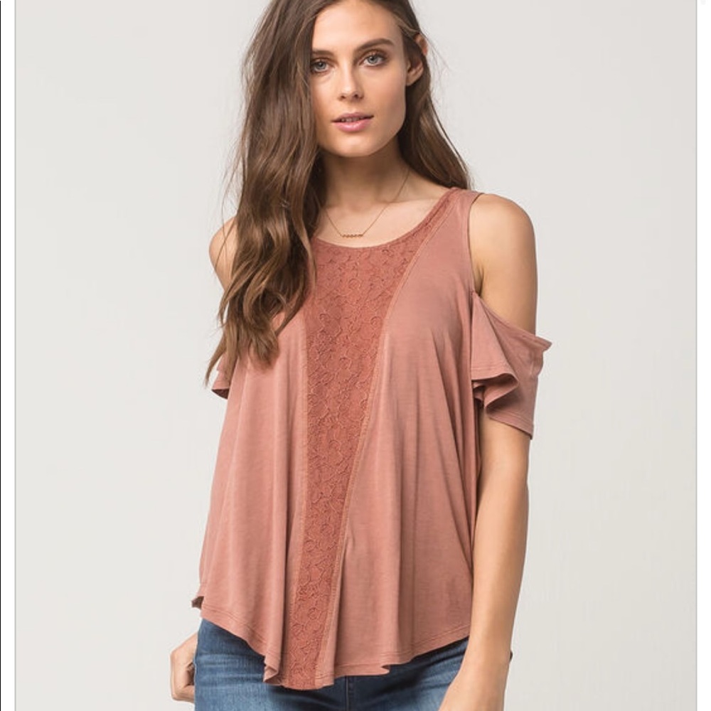 OTHERS FOLLOW Cold Shoulder Crochet Womens Top